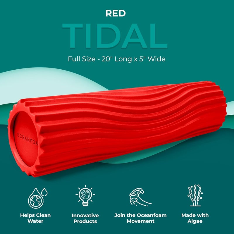 Oceanfoam Tidal Roller - Red - Muscle Massage Foam Roller for Back Pain & Stretching - Firm and Ergonomic Wide Wave Textured - Yoga, Athletics, & Wellness - Full Size, 20" x 5" - Image 2